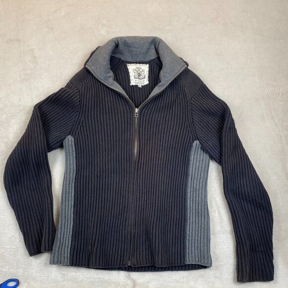 Vintage Guess Jeans Mens Sweater XL Ribbed Knit Zip-Up Mock Neck Cozy Gray - Picture 9 of 10
